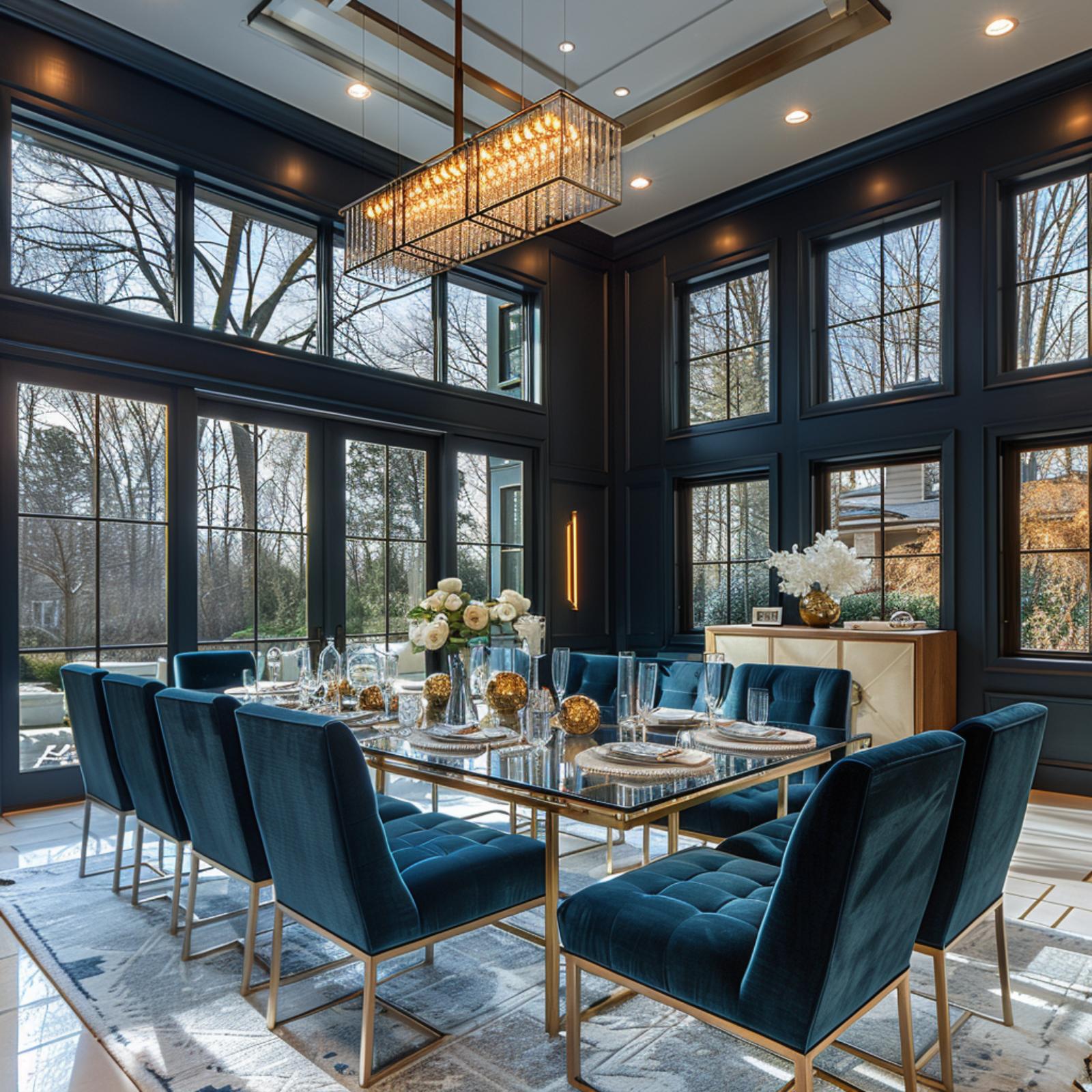 Double-Height Windows, Tufted Velvet, and a Room That Means Business
