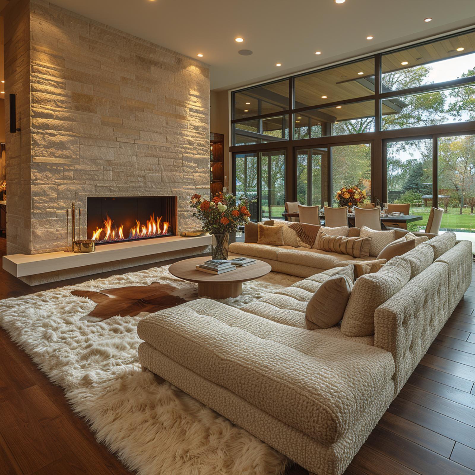Stacked Stone, Shearling Rugs, and a Sectional That Refuses to Be Ignored