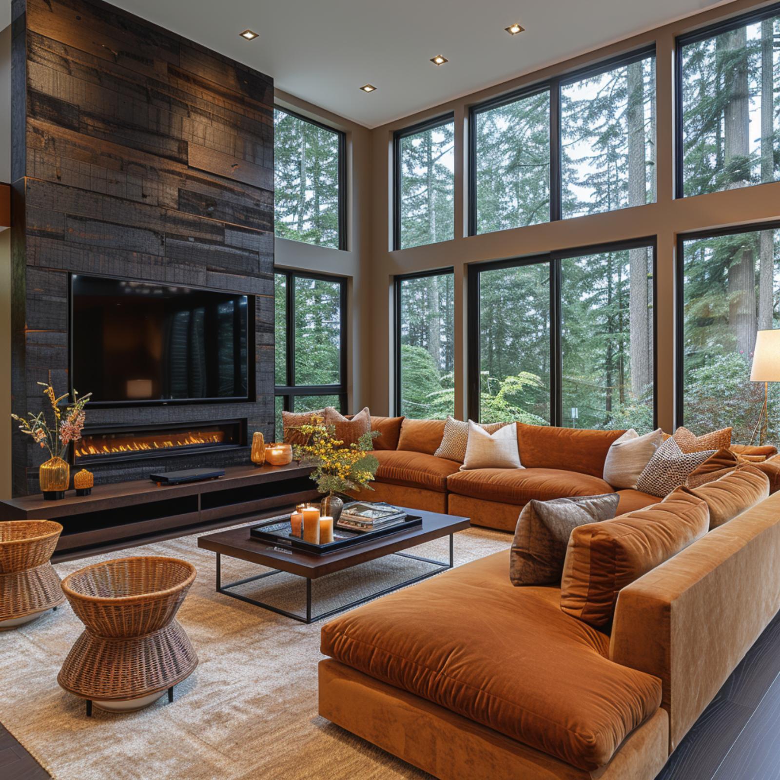 Rust Velvet, Reclaimed Wood, and a Forest View That Earns Its Keep