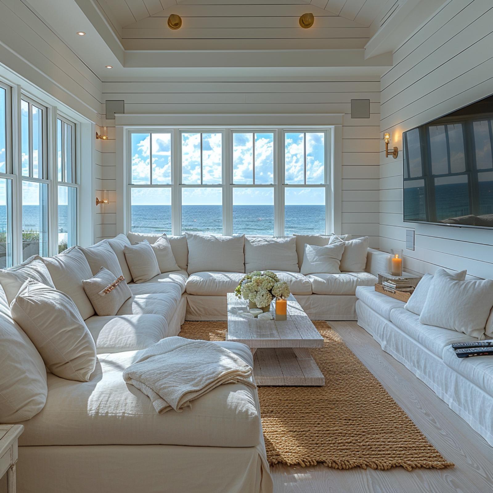 Shiplap Walls, a U-Shaped Sectional, and Ocean Views That Make the TV Irrelevant