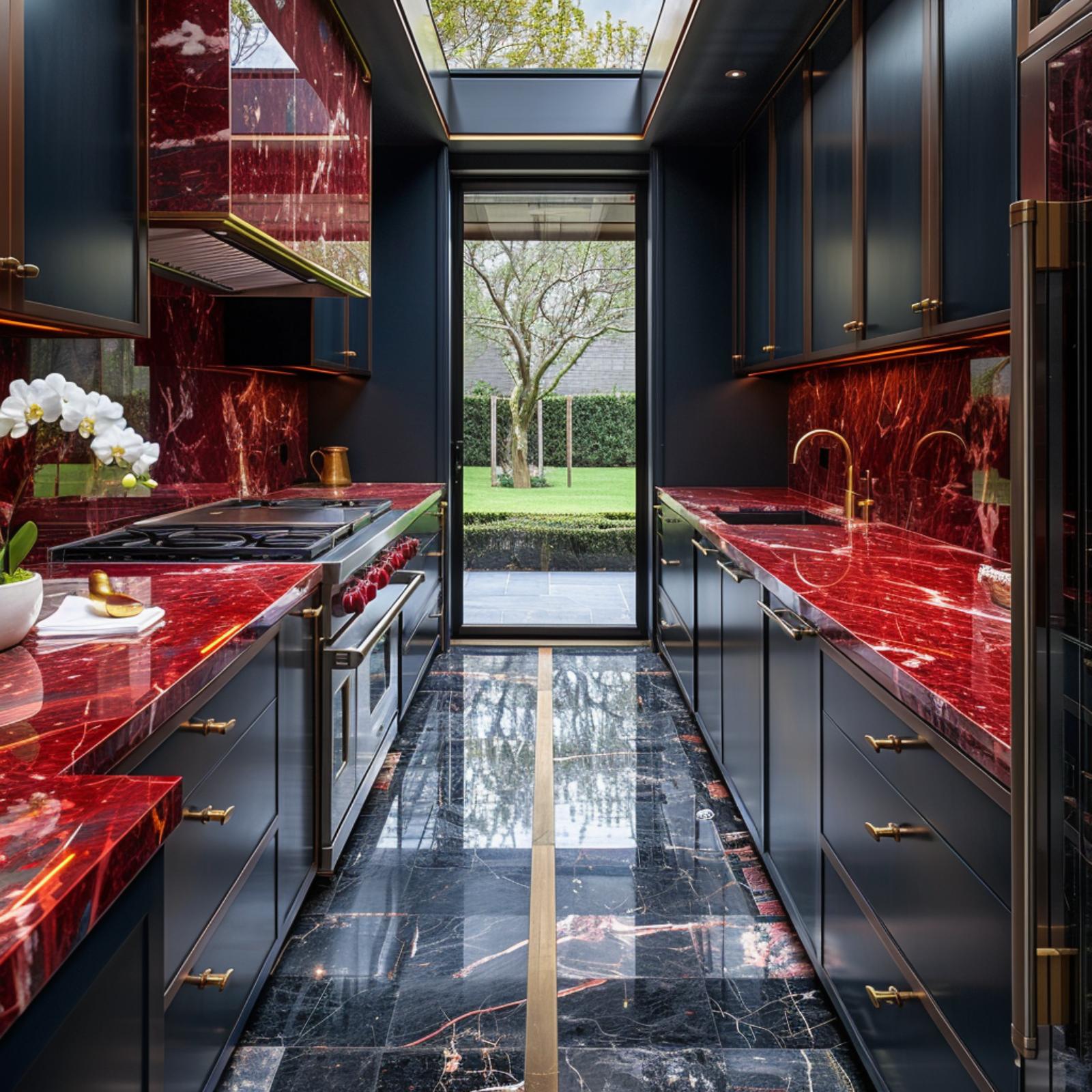 Galley Layout, Red Marble Counters, and a Skylight That Changes Everything