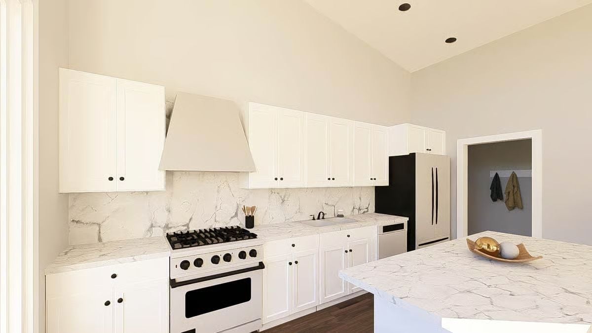Marble Backsplash That Runs Wall to Wall Without Apology