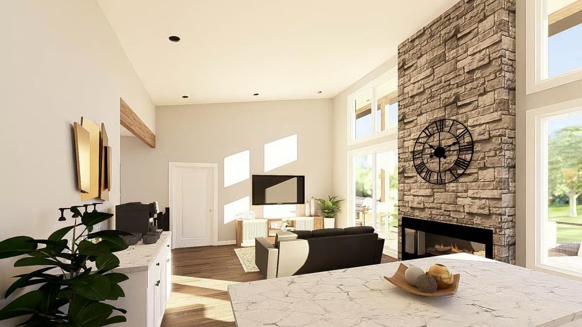 Stone Fireplace Wall That Earns Every Inch of Its Height