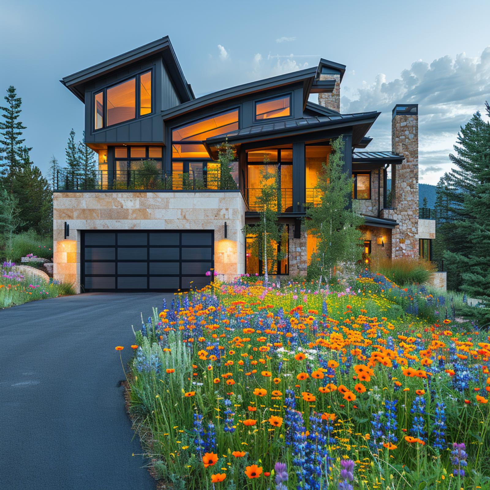 Wildflower Front Yards and Dark Metal Rooflines: A Mountain-Modern Exterior Formula