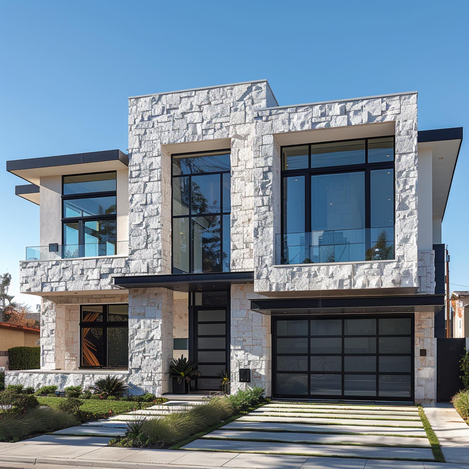 Quarry-Cut Stone, Black Steel Grid, and a Garage Door That Finally Gets It Right