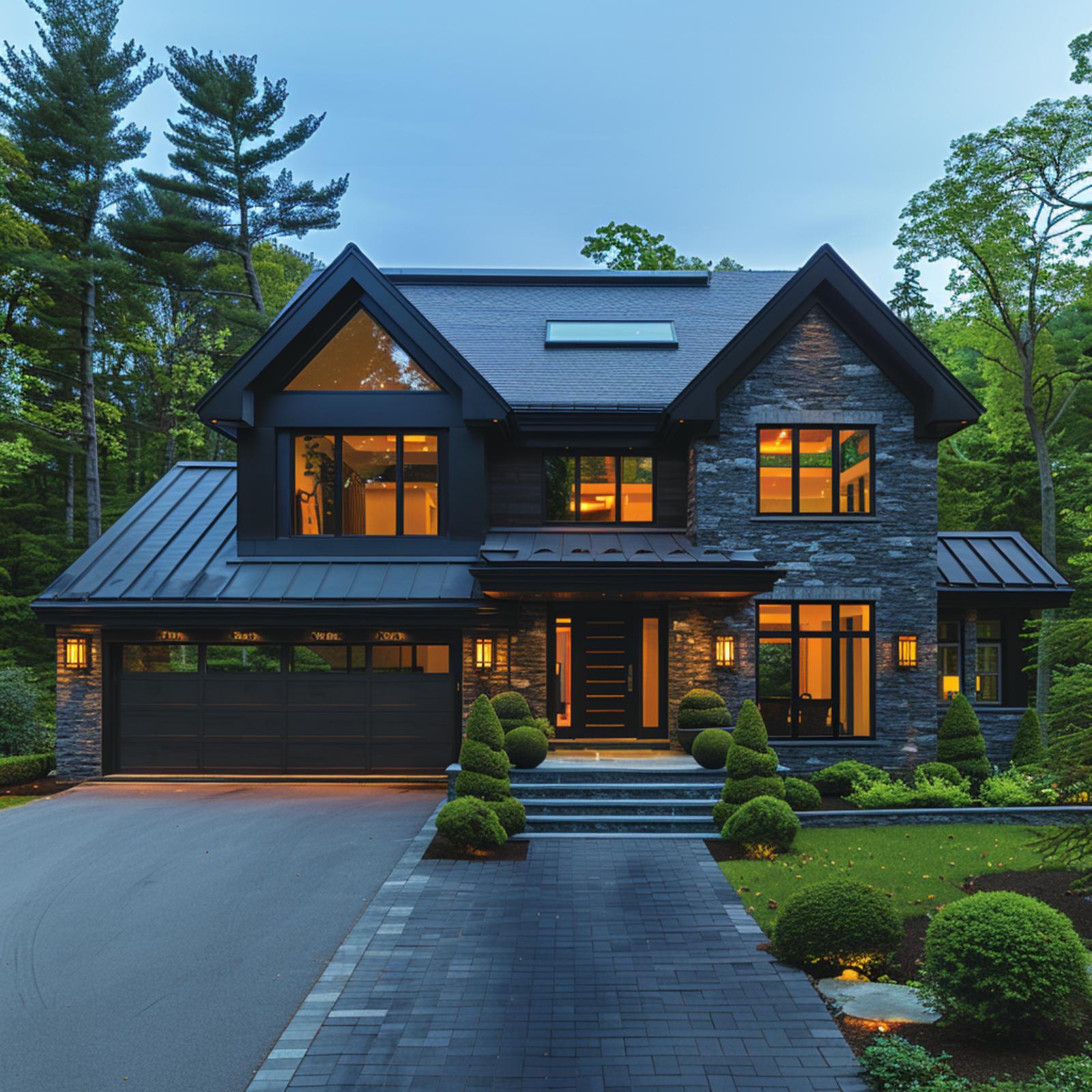 Charcoal Stone, Warm Windows, and a Driveway That Sets the Whole Tone