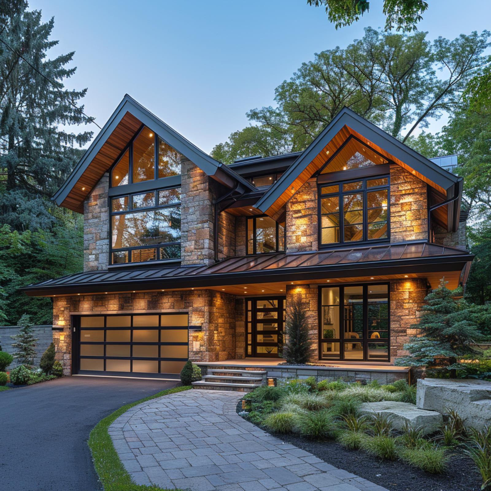 Copper Bay Roofing, Cedar Gables, and Stone That Glows from the Inside Out