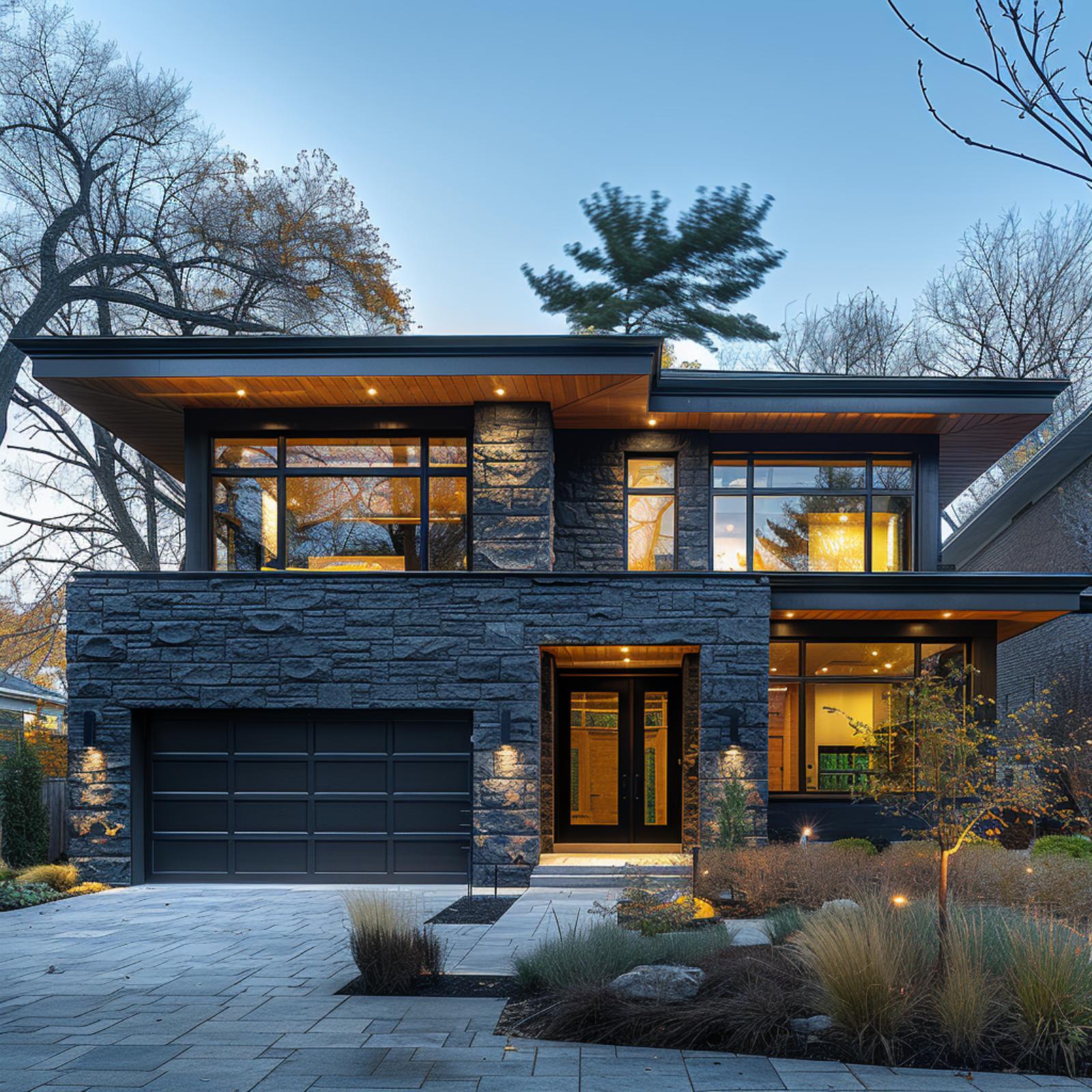 Charcoal Ledgestone and a Driveway That Extends the Architecture
