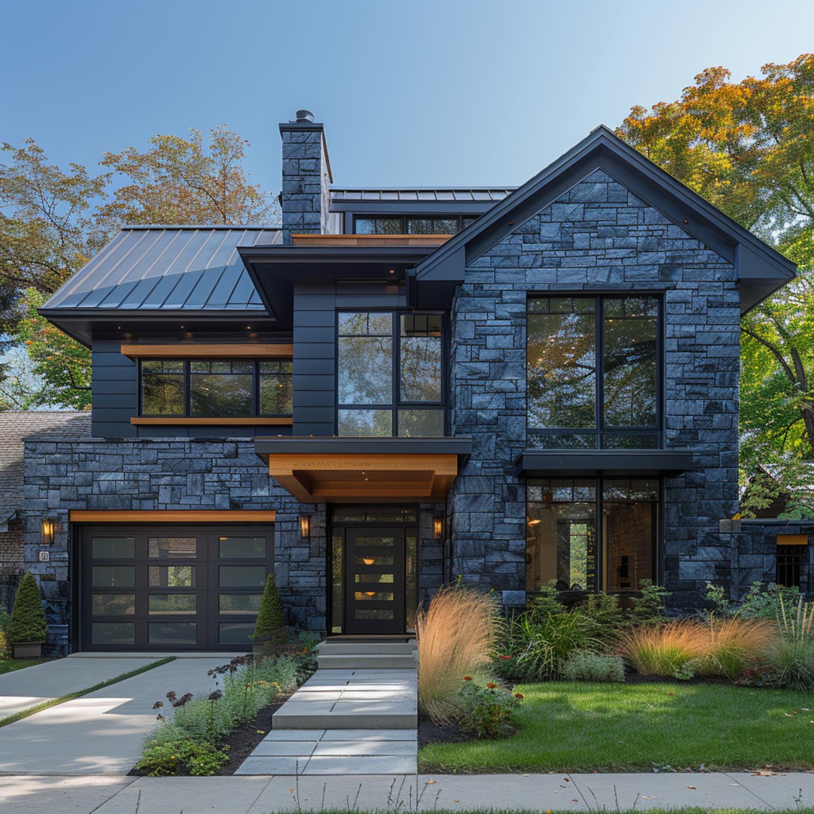 Ink-Black Ashlar and a Chimney That Belongs on a Modern House