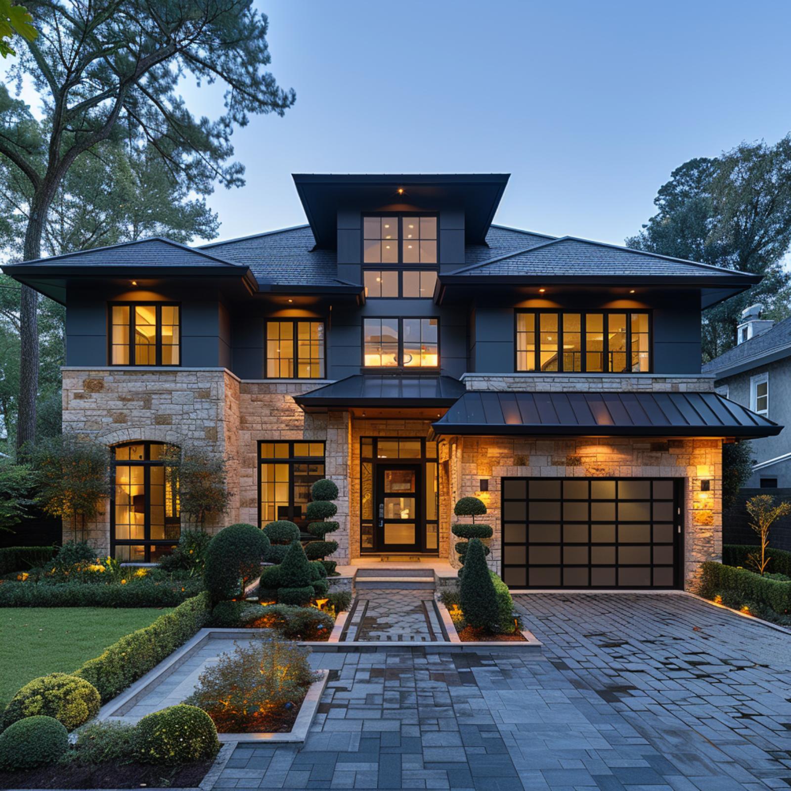 Stone Base, Dark Lid: How Layered Rooflines Keep a Facade Feeling Grounded