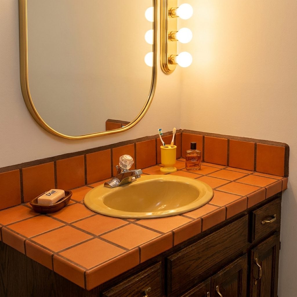 Tile Countertops with Grout Lines Thick Enough to Lose a Contact Lens In