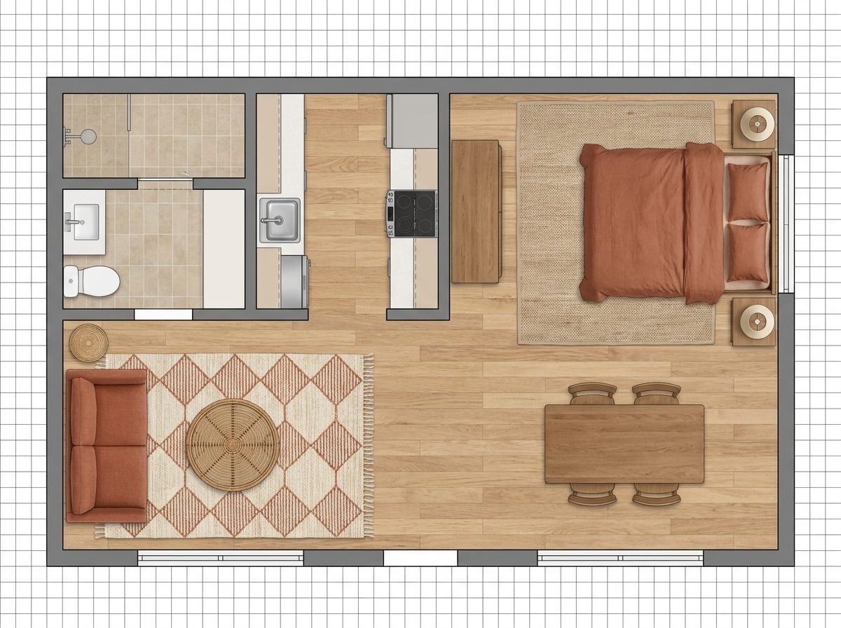 Wet Wall Strategy: All Plumbing Stacked on One Wall, Everything Else Free