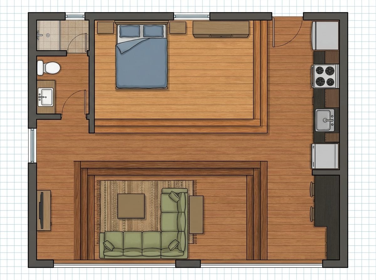 Split-Level Suggestion: Raised Platform Bedroom Above Sunken Living Pit