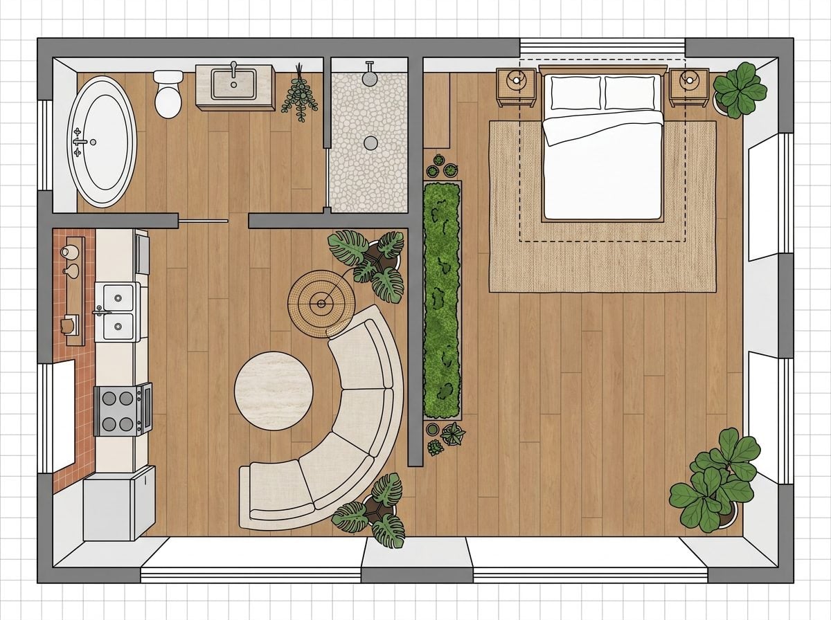 Biophilic Garage Conversion with Interior Garden Wall and Skylight Bed Zone
