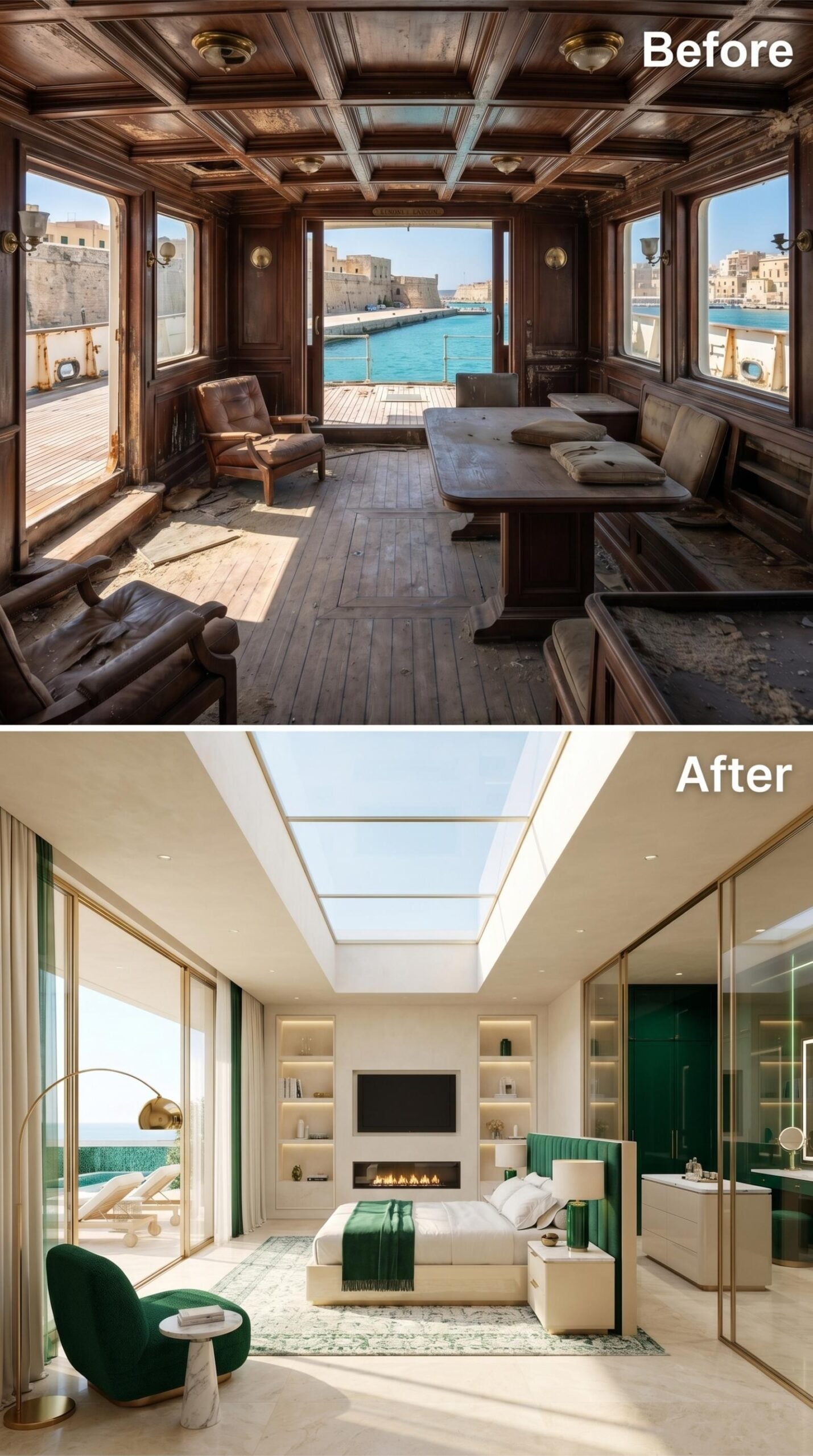 Cream Plaster, Emerald Velvet, and a Skylight That Runs the Full Length of the Room
