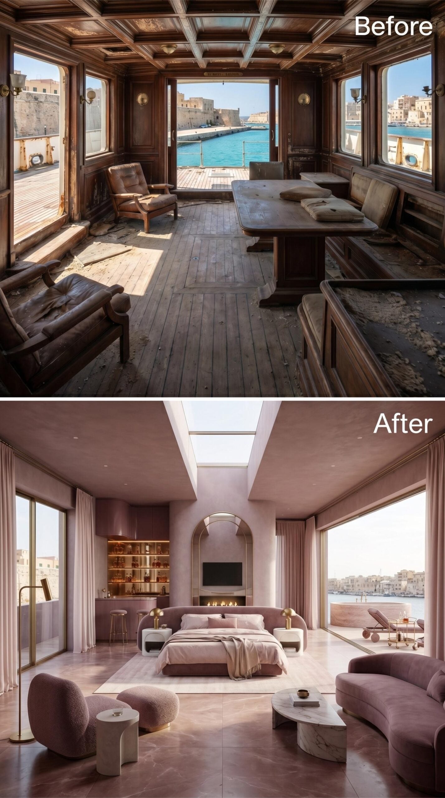 Dusty Rose Plaster, a Skylight Spine, and Harbor Views That Earn Their Keep