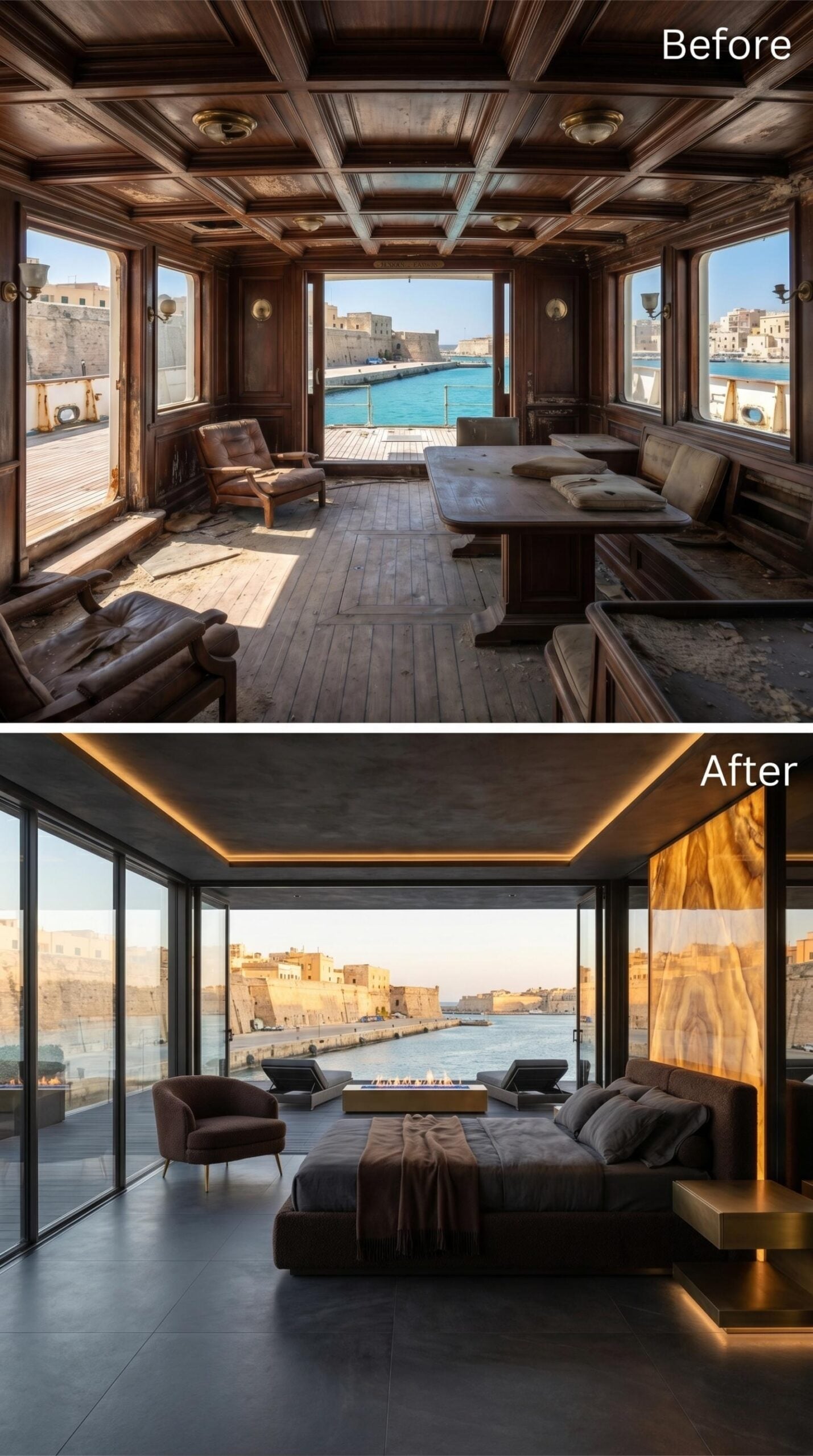 Floor-to-Ceiling Glass, Cove Light, and Burl Wood That Stops You Cold