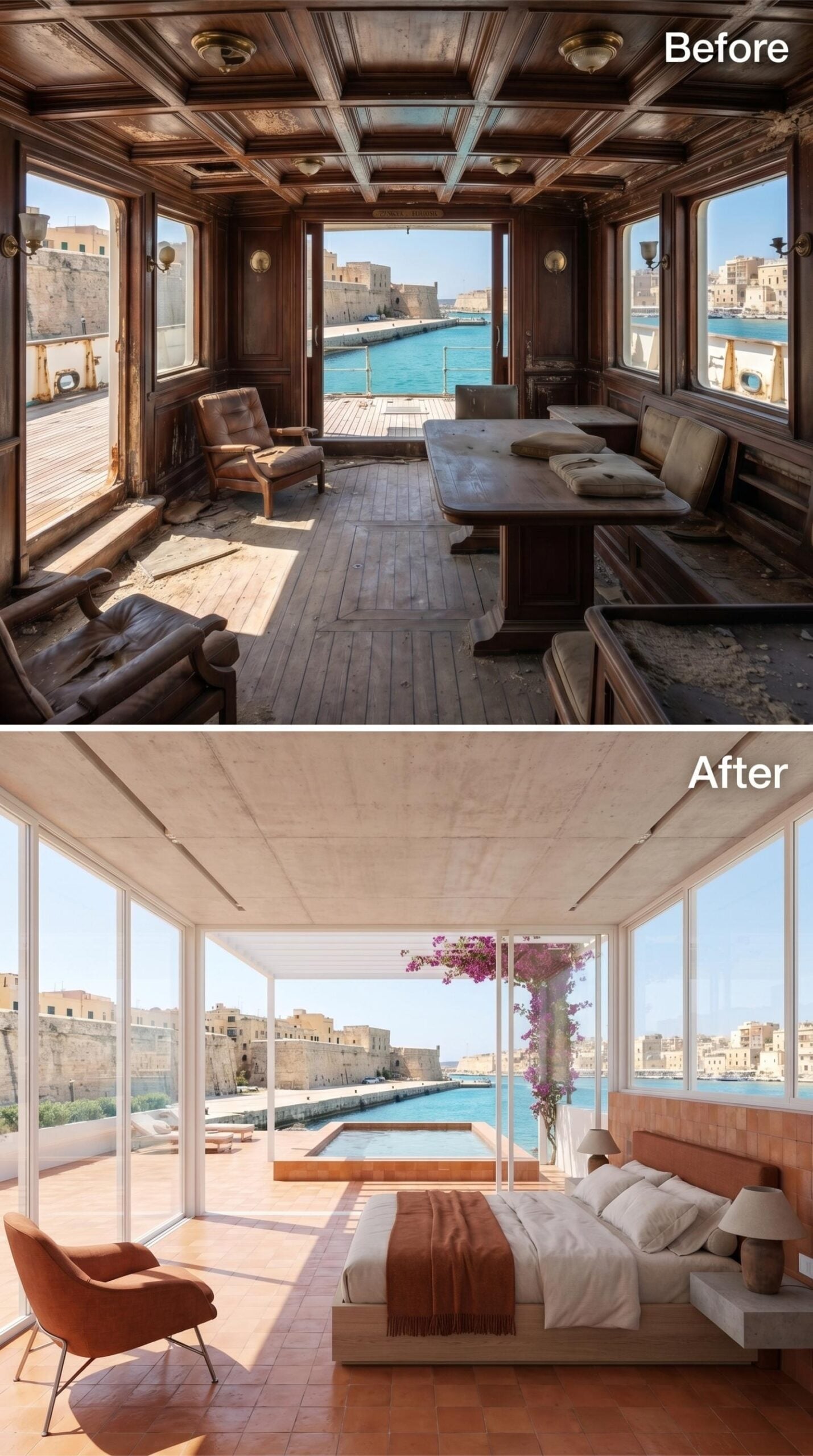 Floor-to-Ceiling Glass, Terracotta Tile, and a Pool That Sits Just Beyond the Bed