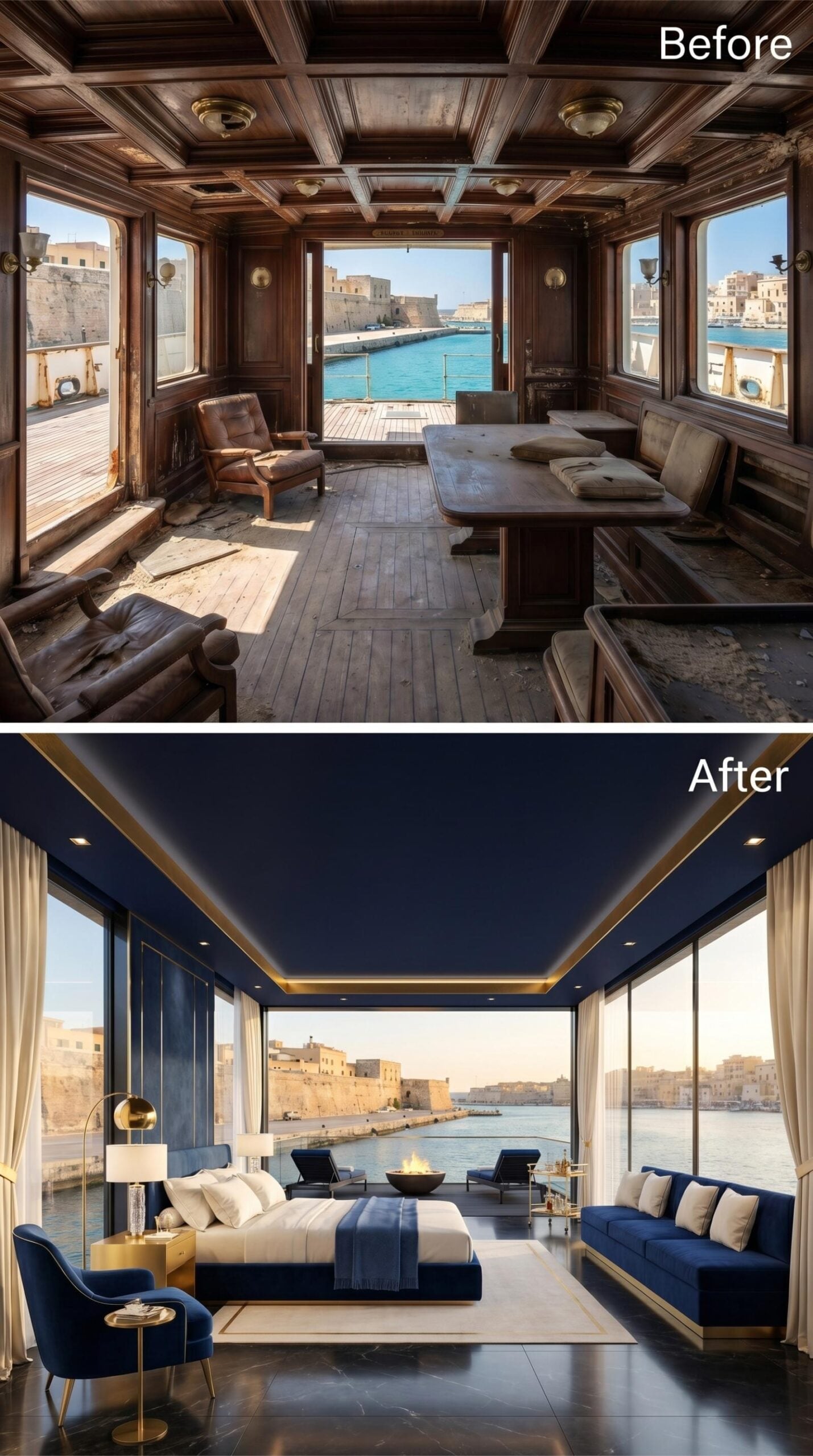 Navy Ceiling, Gold Trim, and Harbor Light That Does All the Heavy Lifting