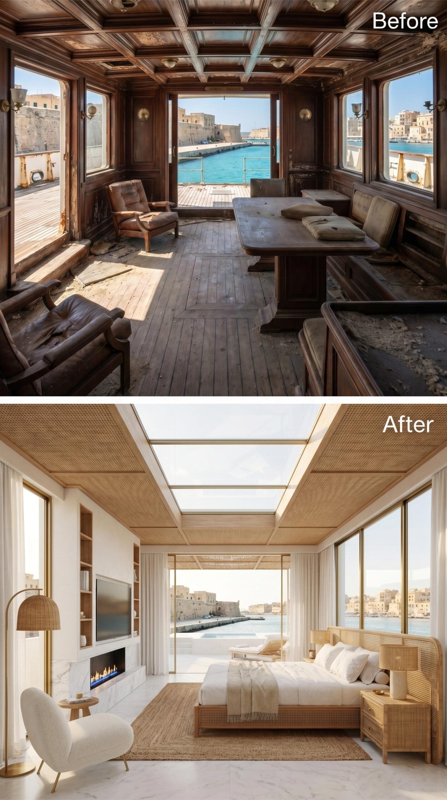 Rattan, Skylights, and a Harbor That Does All the Decorating