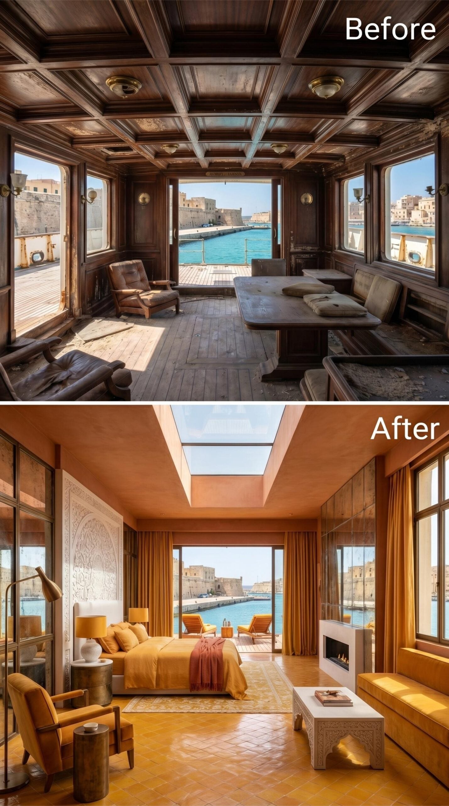 Saffron Linen, Skylight Glass, and a Fireplace Nobody Expected