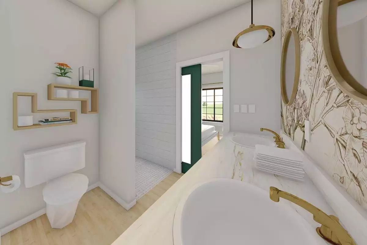 Gold Faucets and Floral Wallpaper Make This Bathroom Hard to Forget