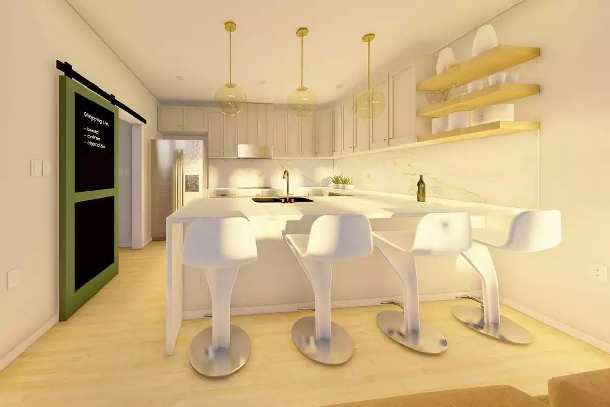 Gold Pendants and a Chalkboard Door Give This Kitchen Real Personality