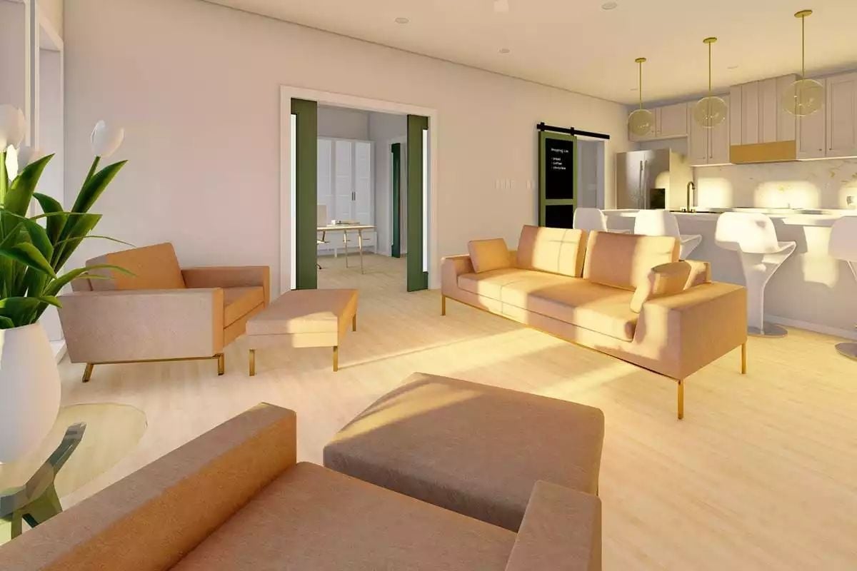 Warm Gold Tones and Open Flow Define This Ranch Living Space