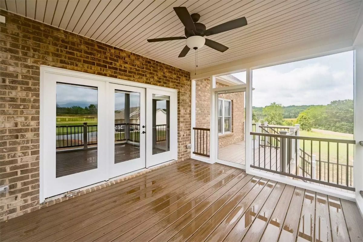Covered Deck Off French Doors Keeps Rain From Canceling Your Plans