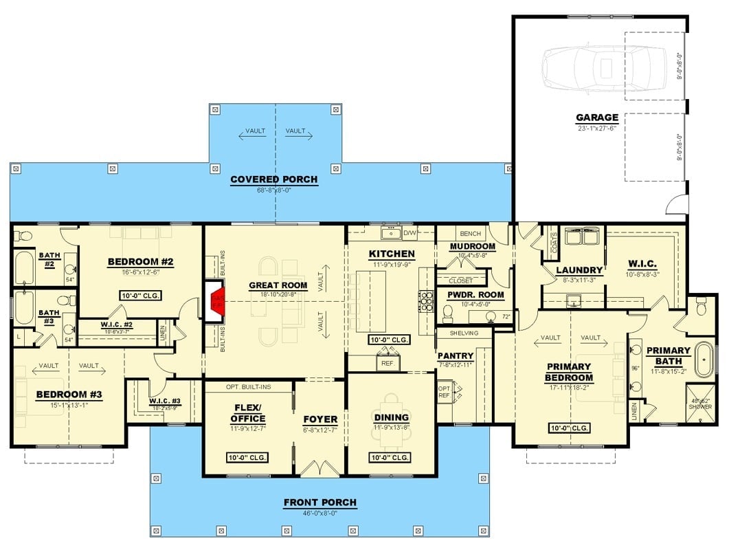 Floor Plan - Wrenfield 3-Bedroom New American Farmhouse with Dual Porches Designed for Homeowners with a Soft Spot for Front Porches and Slow Mornings