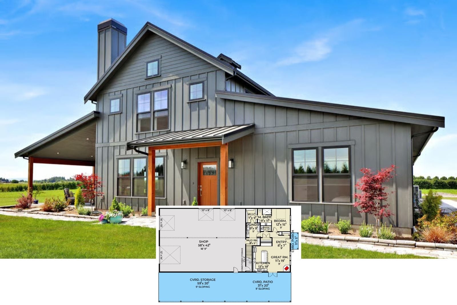 Brackenfield 1-Bedroom Barndominium House Plan with Bonus Room (1,364 Sq. Ft. Floor Plan)