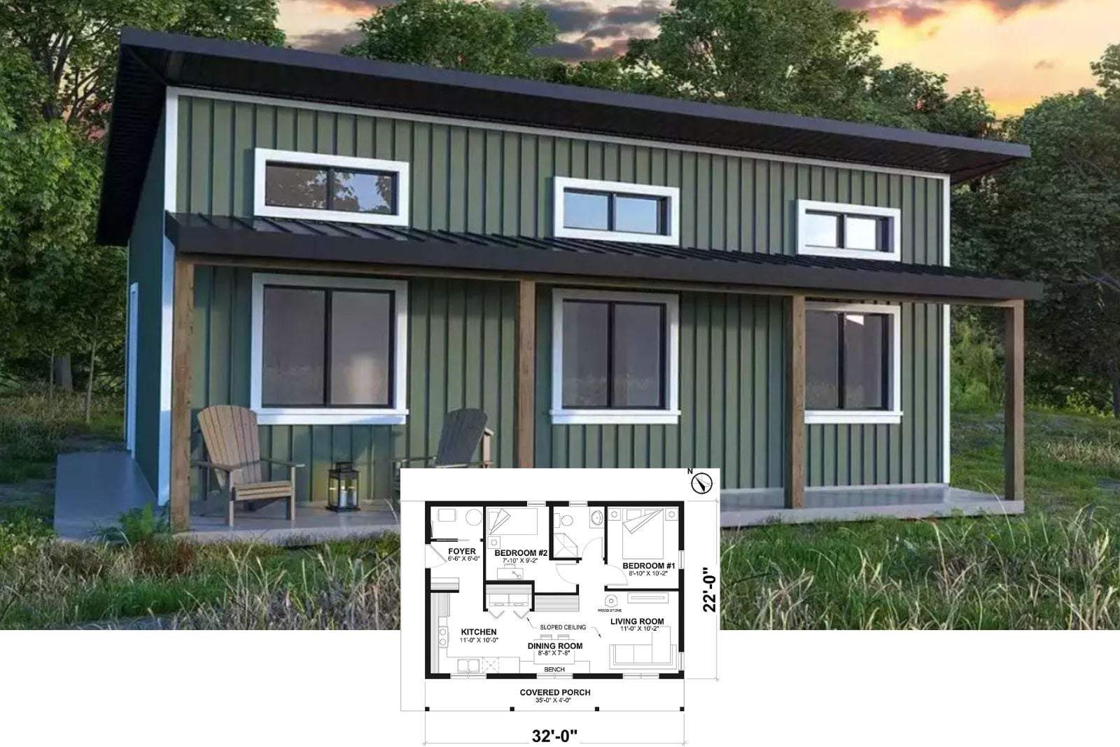 Lodge Birches 2-Bedroom Contemporary Cabin Plan Home with a Dead-Simple Floor Plan Layout