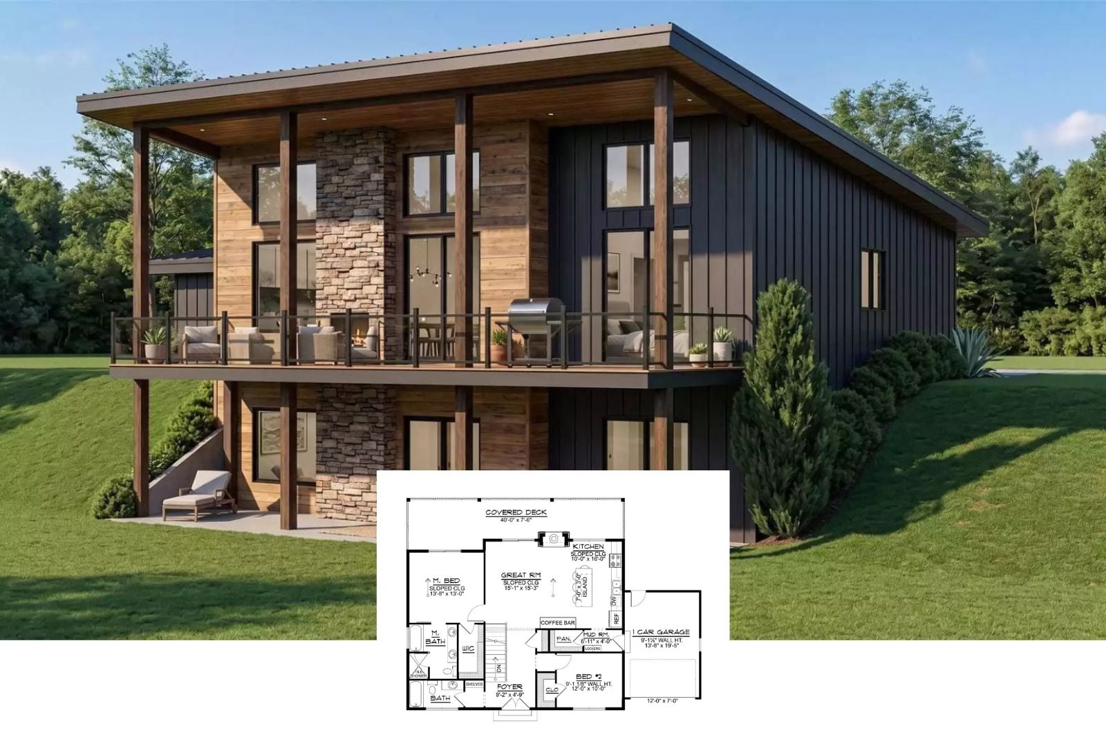 Estes Way 2-Bedroom Rustic Modern House Plan with Walkout Basement (1,198 Sq. Ft. Floor Plan)