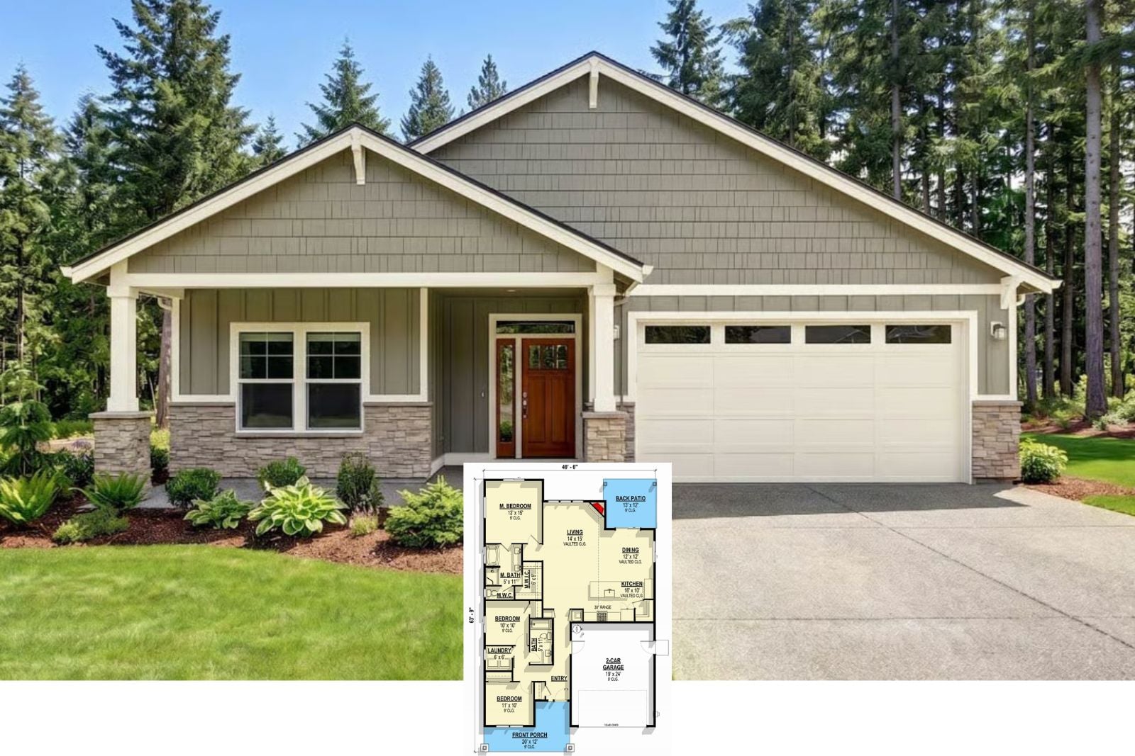 Foxhollow 3-Bedroom Bungalow House Plan with Vaulted Great Room (1,582 Sq. Ft. Floor Plan)