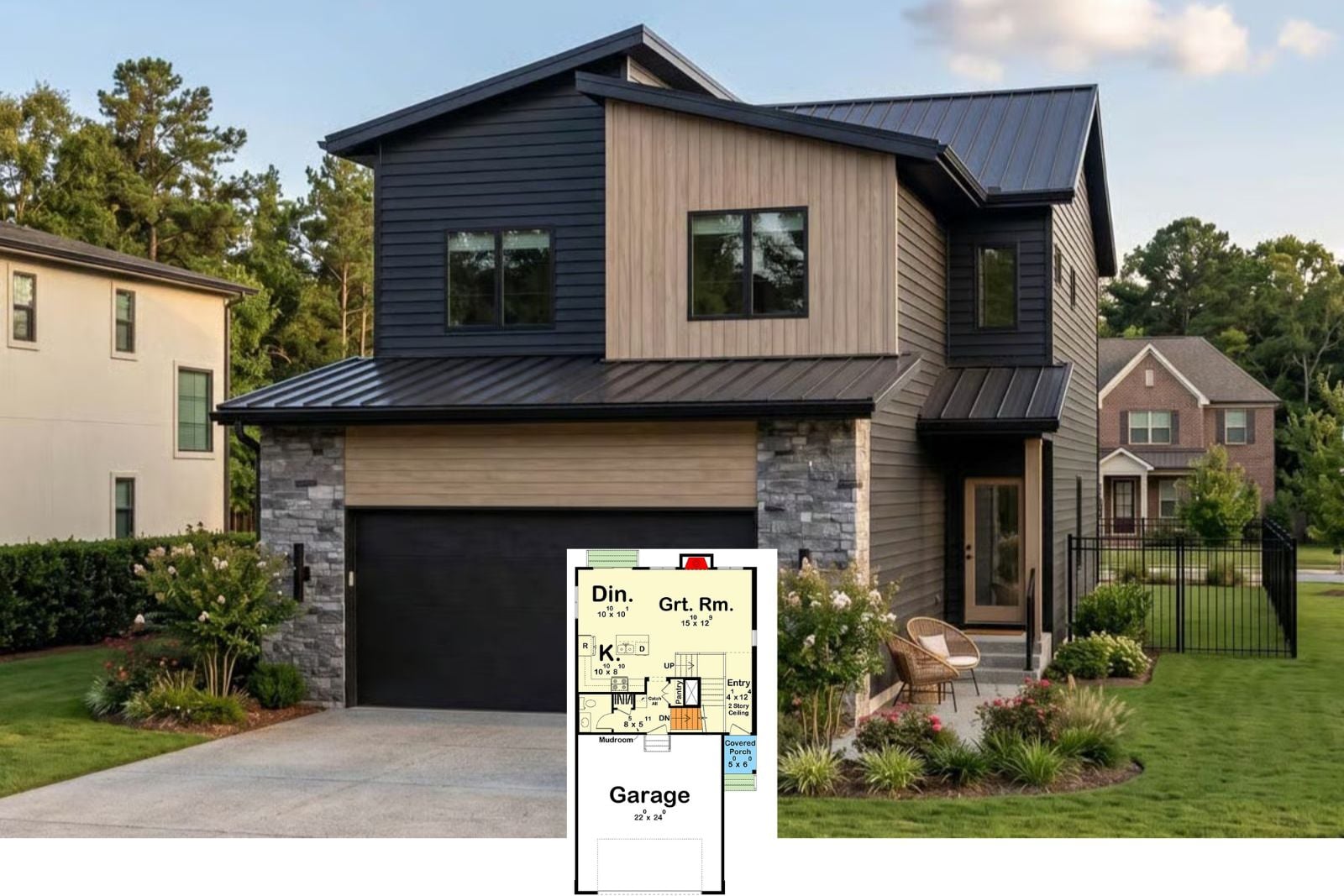 The Kensley Contemporary Modern House Plan with Basement Expansion (1,599 Sq. Ft. Floor Plan)