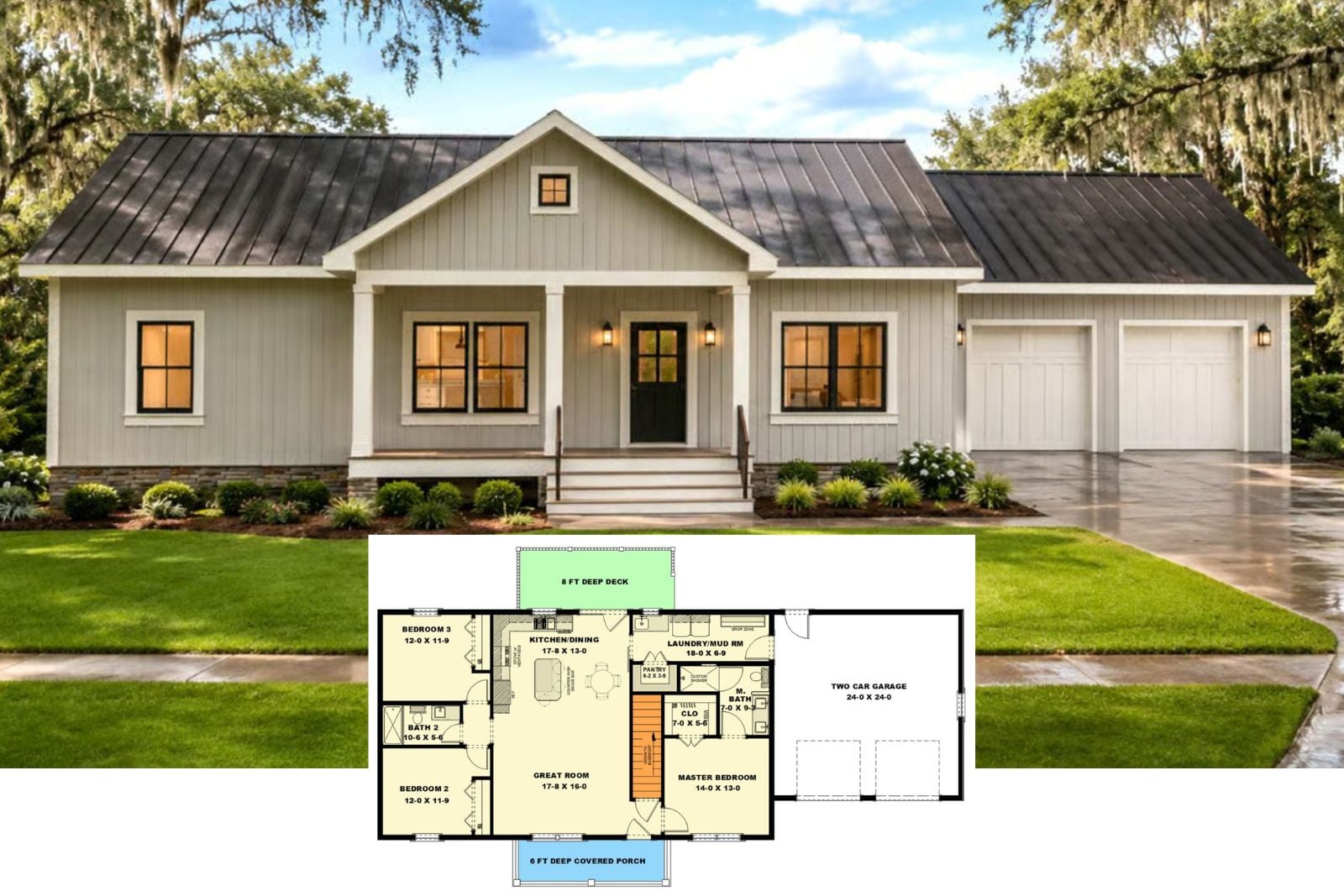 Haybrook 3-Bedroom Modern Farmhouse Layout with Double Garage (1,402 Sq. Ft. Floor Plan)
