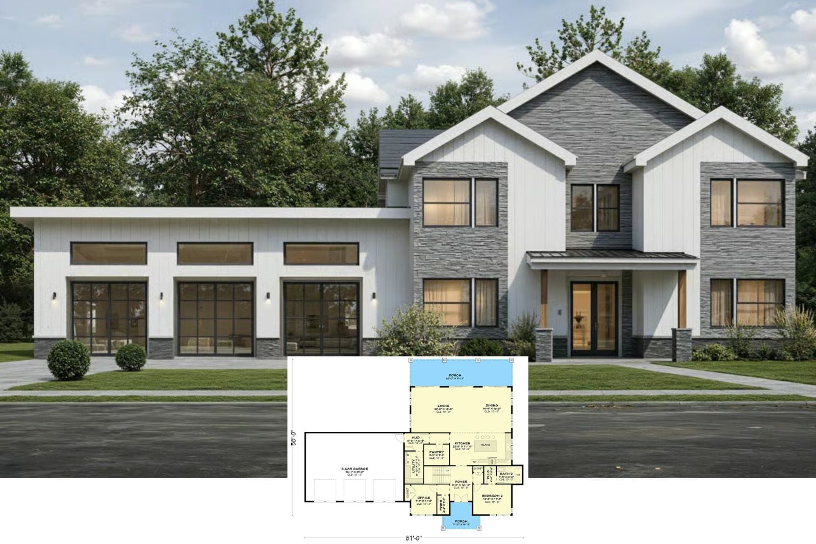Crestfield 4-Bedroom Contemporary Transitional House Plan with 3-Car Garage (3,975 Sq. Ft. Floor Plan)