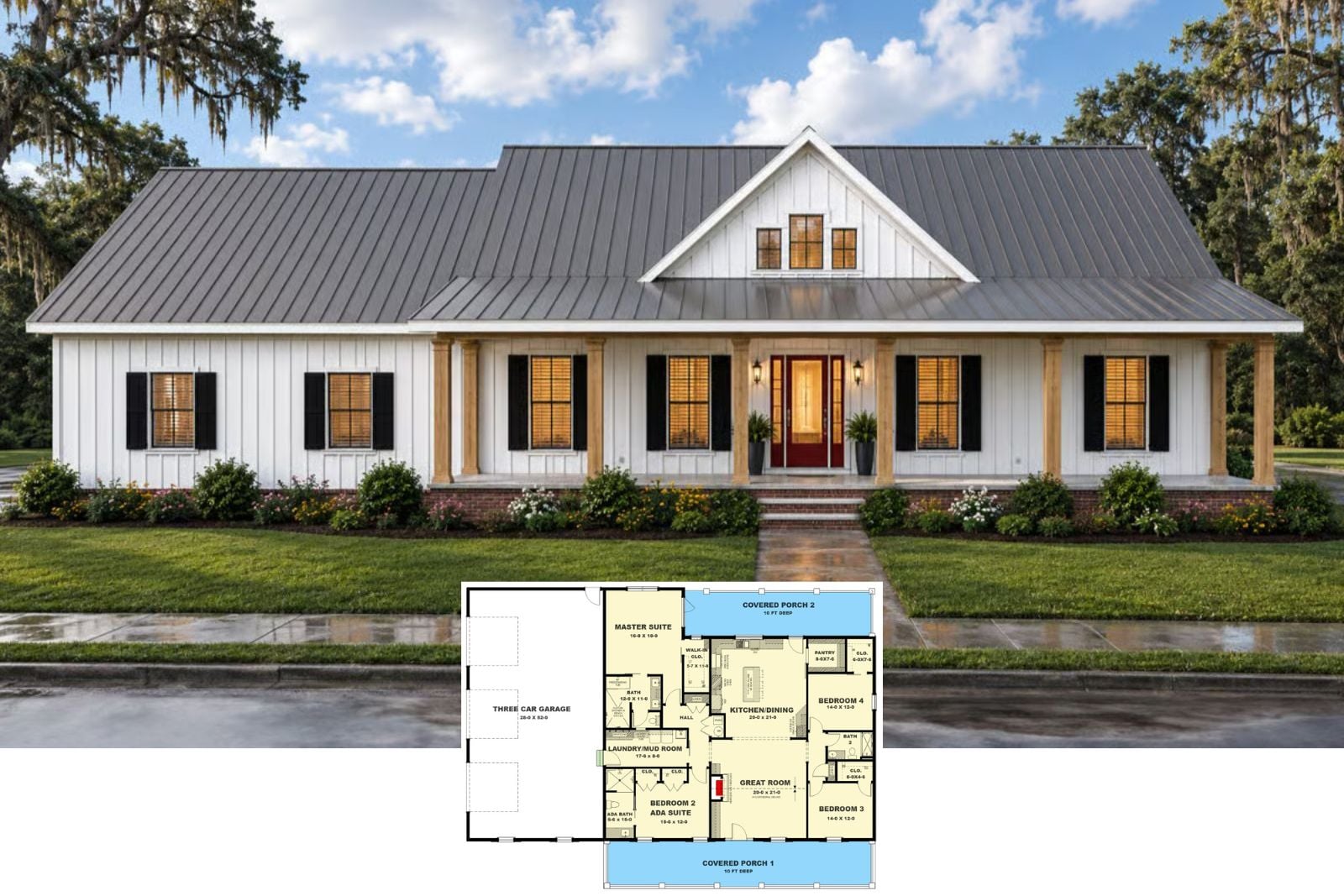 Thornfield 4-Bedroom Modern Farmhouse Barndominium House Plan with ADA Suite (2,519 Sq. Ft. Floor Plan)