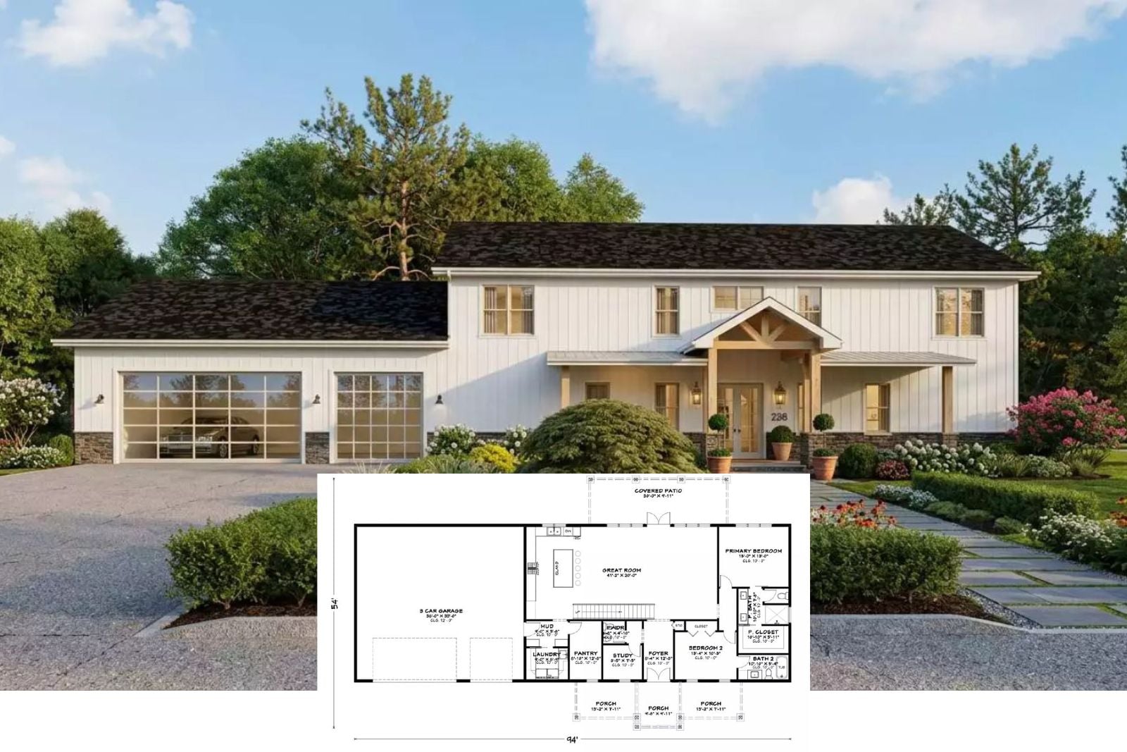 Glendale Terrace 5-Bedroom Barndominium House Plan with Loft (3,105 Sq. Ft. Floor Plan)