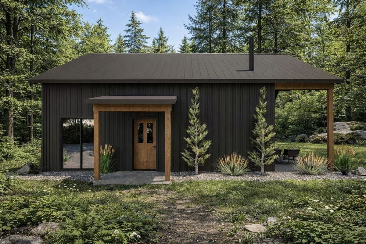 Dark Siding and Wood Accents Give This Cabin a Resort Feel Without Trying