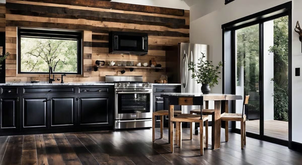 Raw Wood Planks and Black Cabinets Make This Kitchen Feel Earned, Not Decorated