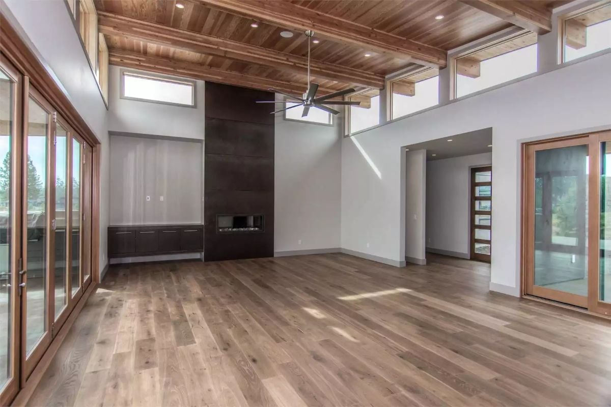 Warm Cedar Ceiling Over an Empty Room That's Ready to Become Anything