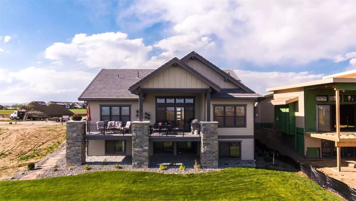 Stone Columns and a Covered Deck Built for Two