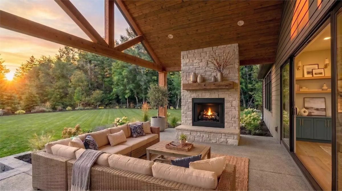 Covered Patio Fireplace Setup That Makes the Backyard Usable Past September
