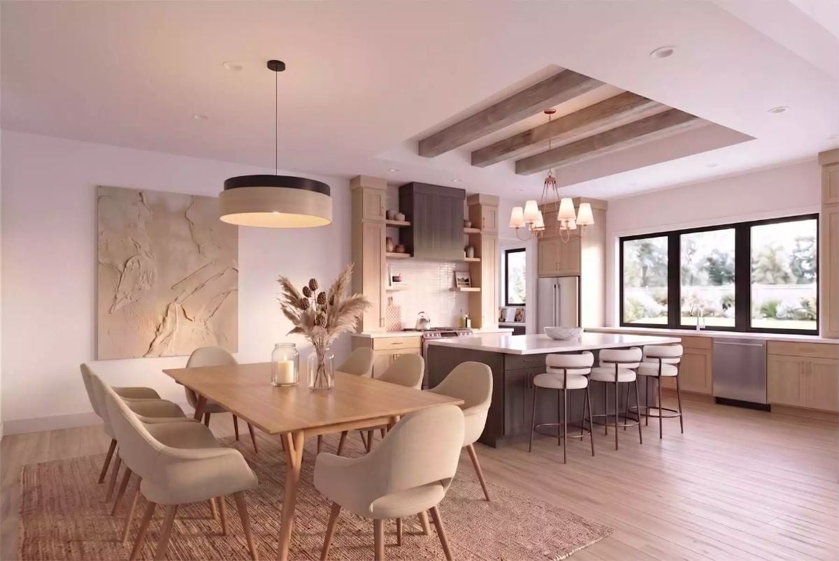 Exposed Beam Ceiling Cutout and a Dining Room That Actually Has Room