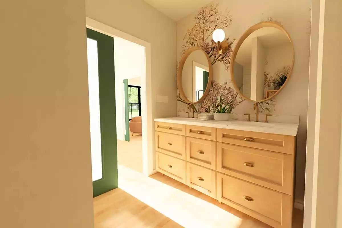 Gold Frames, Floral Wallpaper, and a Vanity That Sets the Tone