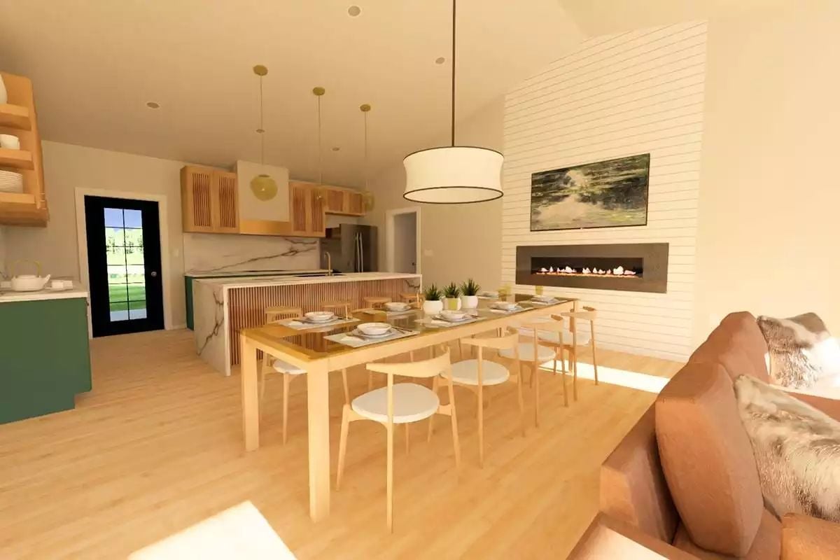 Marble, Green Cabinetry, and a Fireplace That Pulls the Whole Room Together