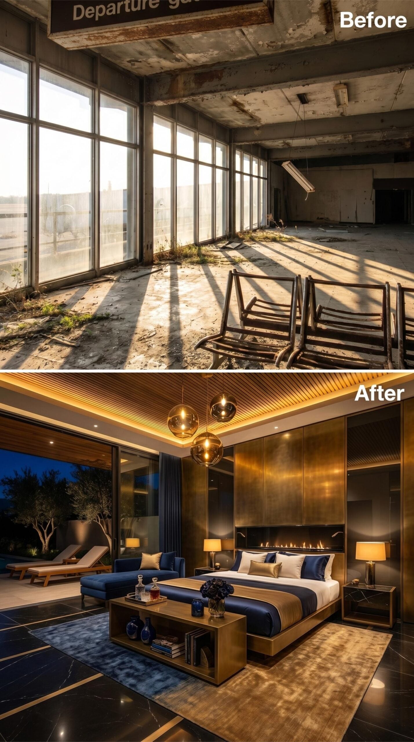 Brass Panels Turn the Bedroom Into an Evening Composition