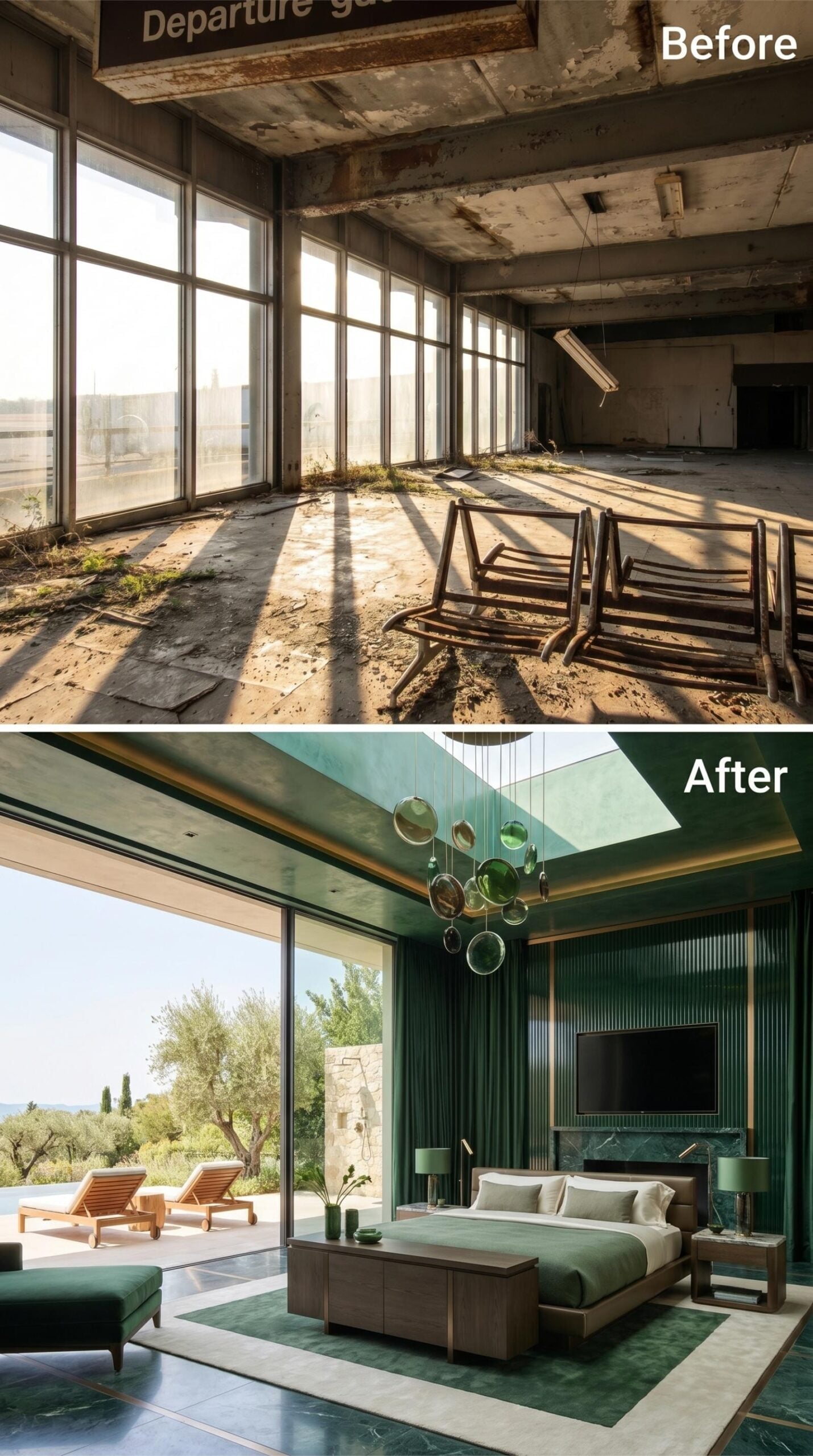 Ribbed Green Velvet Gives the Skylit Bedroom a Softer Enclosure
