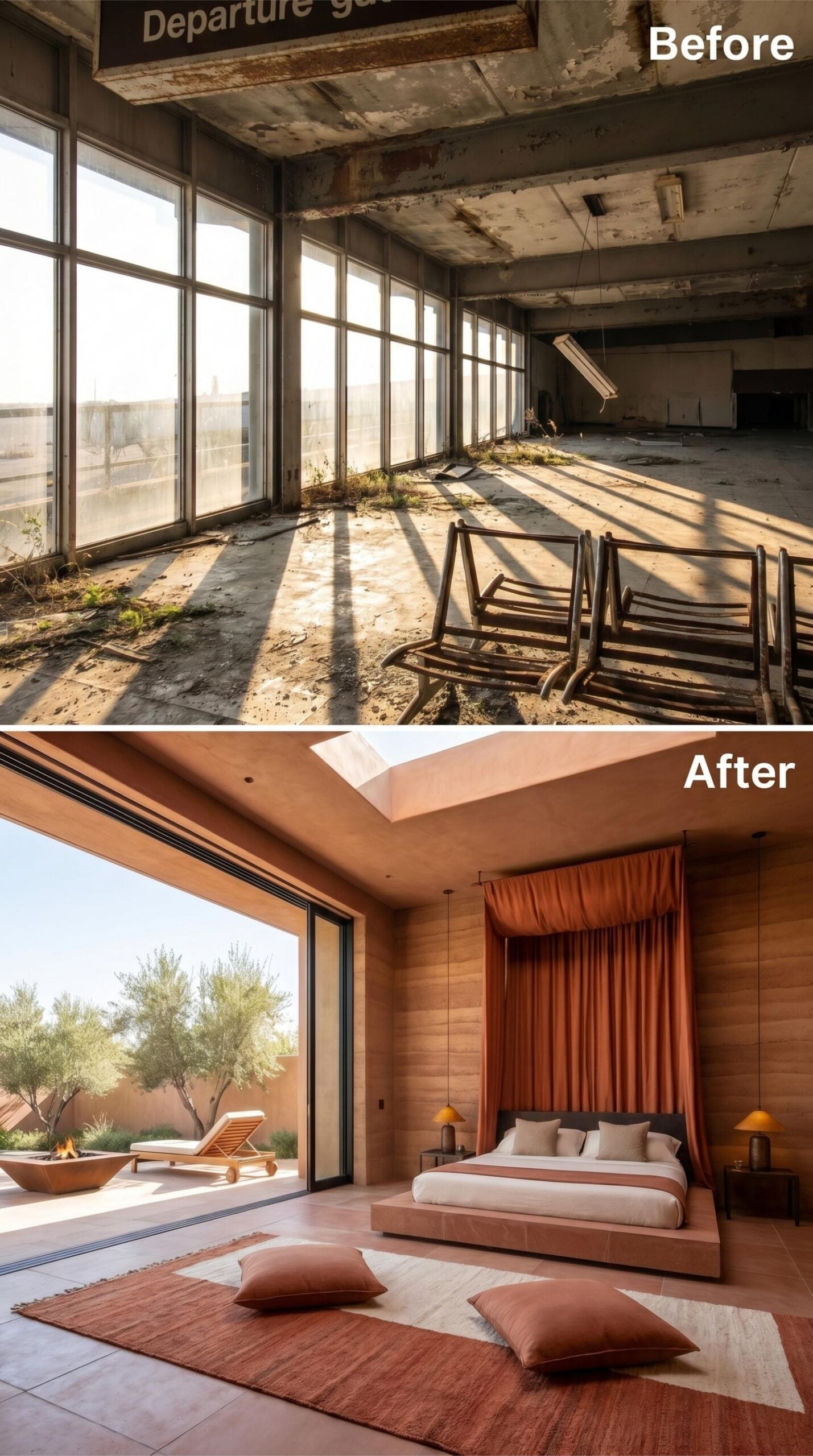 Ochre Cladding and Draped Curtains Ground the Skylit Suite